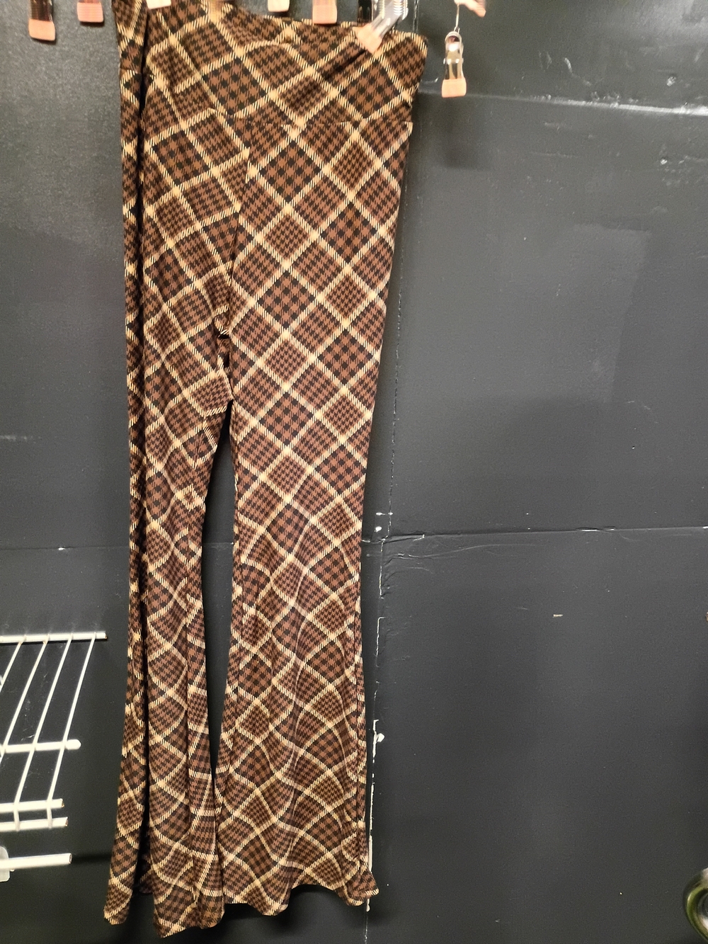 Brown Plaid Flared Pants